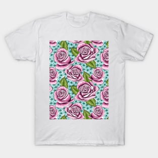 Roses And Hydrangea Pattern T-Shirt